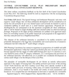 Extract from representation submitted in response to Central Lincolnshire Local Plan Public Consultation
